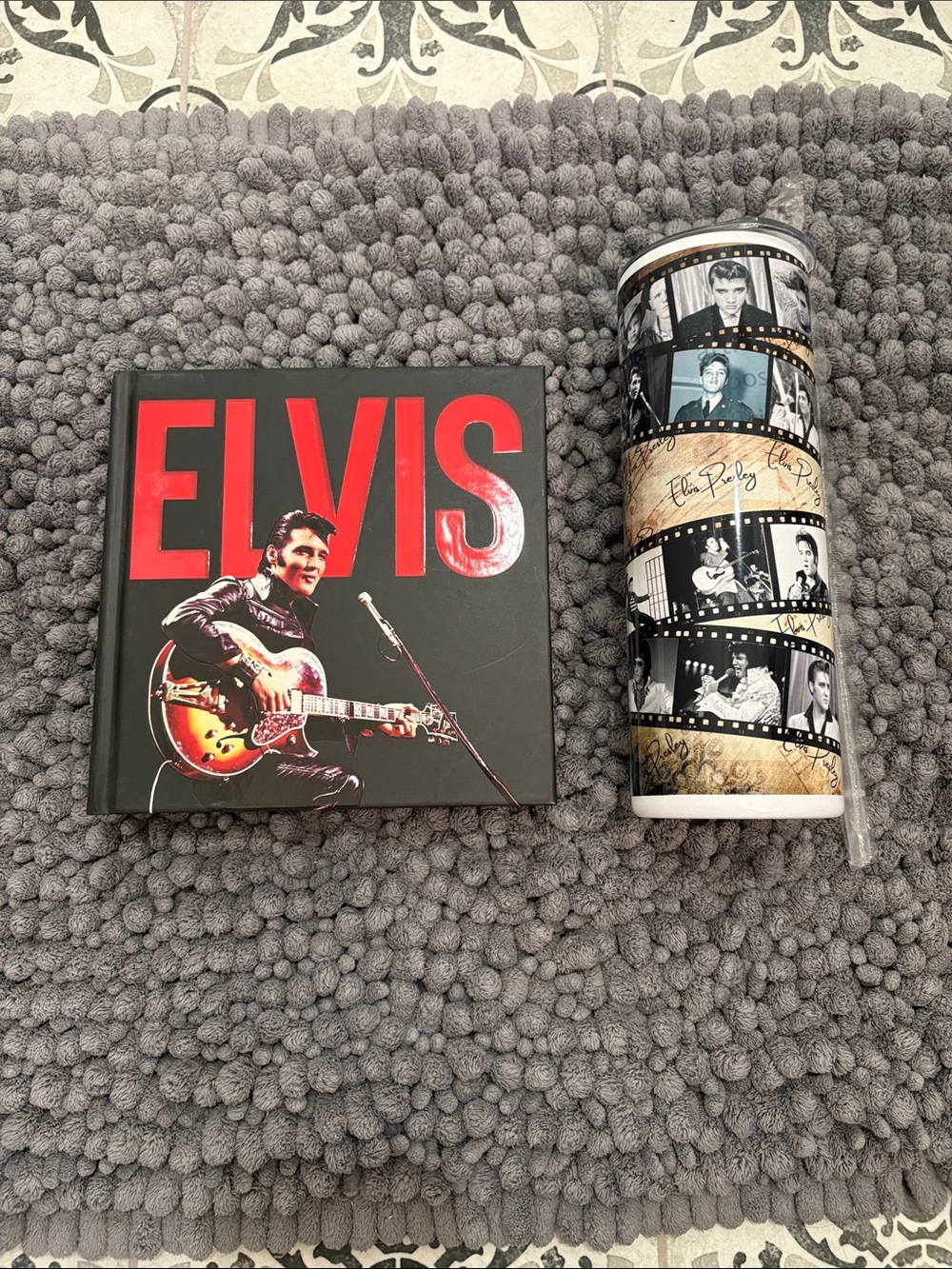 NWT Black and White Elvis Presley Tumbler and Book